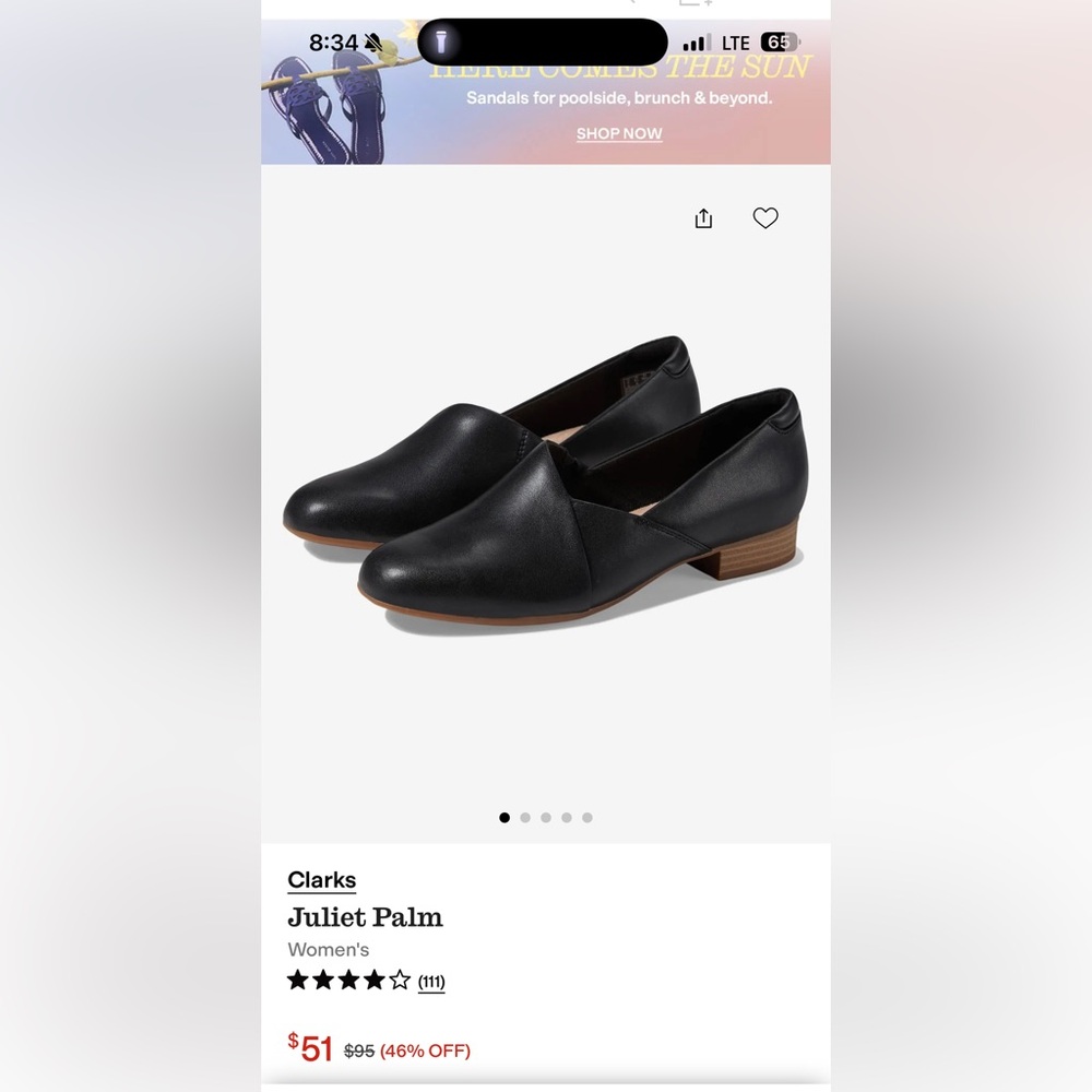 Clarks Black Juliet Palm Leather Shoes